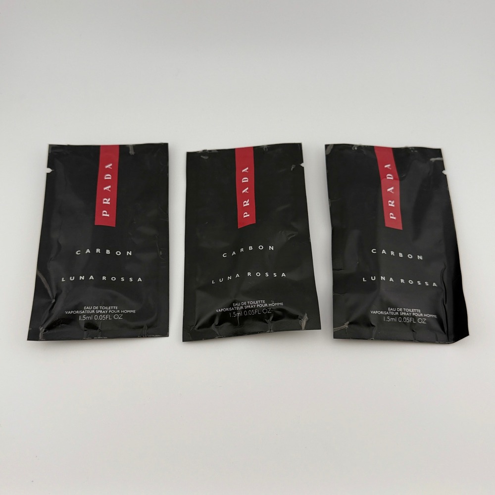 Prada Luna Rossa Carbon Eau De Toilette 1.5ml 0.05oz Sample Spray Set of 3 Mens